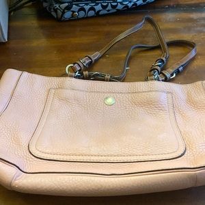 Authentic Coach Purse. Pebbled Pink Leather with Brown Shoulder Straps.